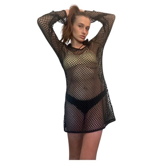 Balance Cover-Up Collection mesh womens large black lace swimsuit mesh dress - Picture 2 of 6